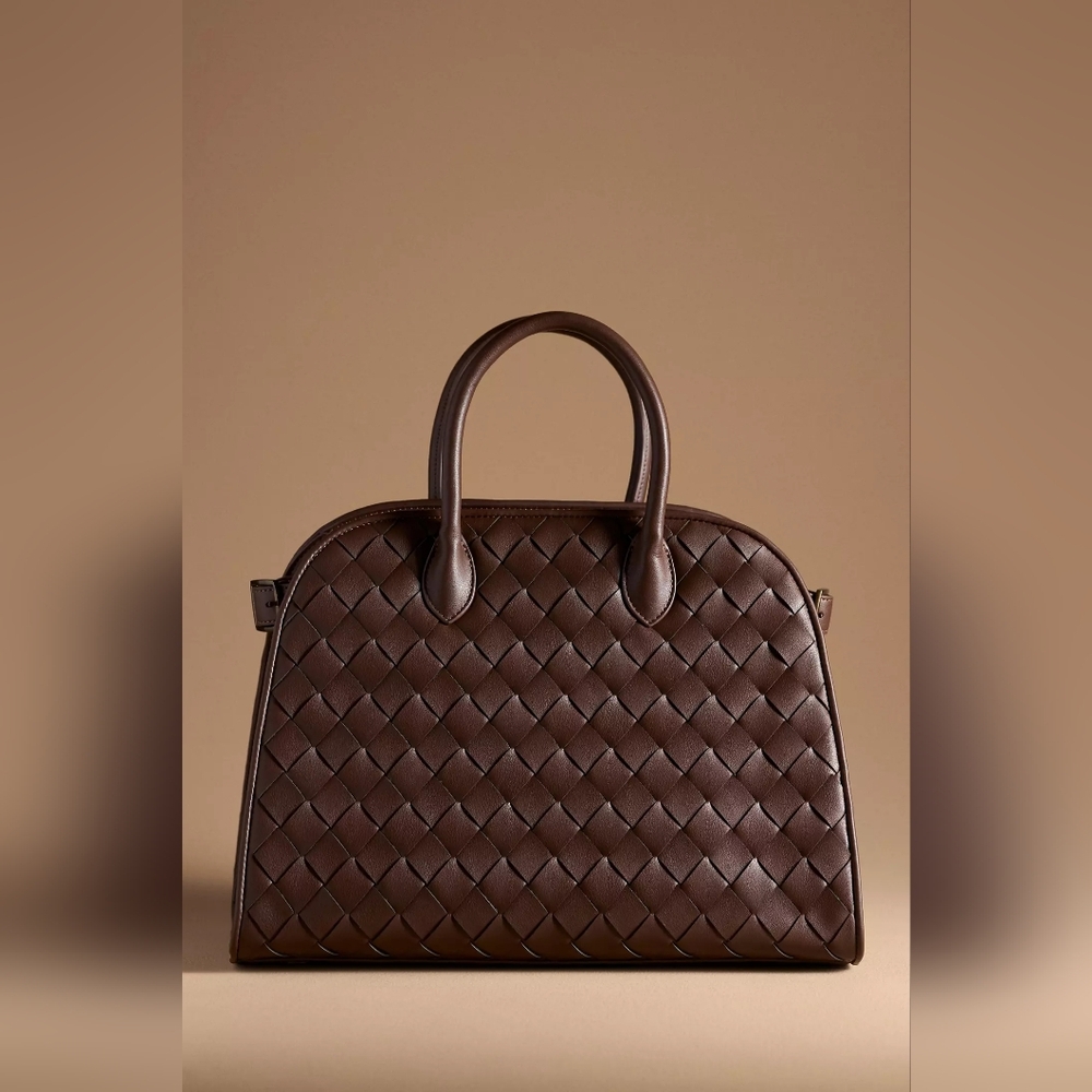ANTHROPOLOGIE Woven Faux Leather Tote Bag – Brown